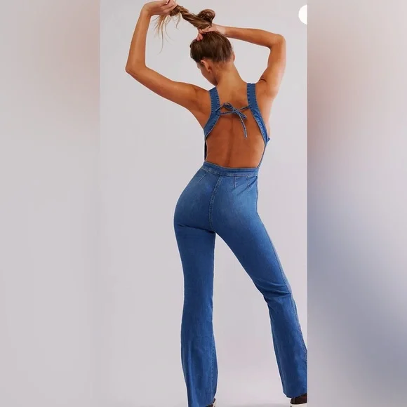 Free People We the Free green floral CRVY 2nd Ave One Piece jumpsuit jumper sz14 - Picture 7 of 8